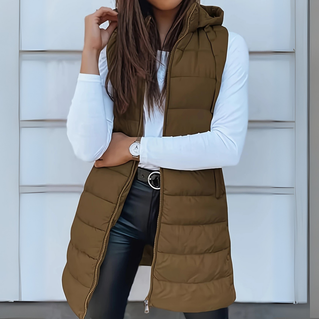 Raine | Casual Sleeveless Hood Long Puffer Vest